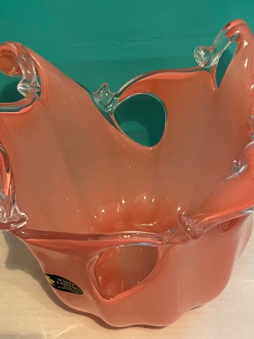 Murano Coral Pink Italian Art Glass Splash Wave Bowl